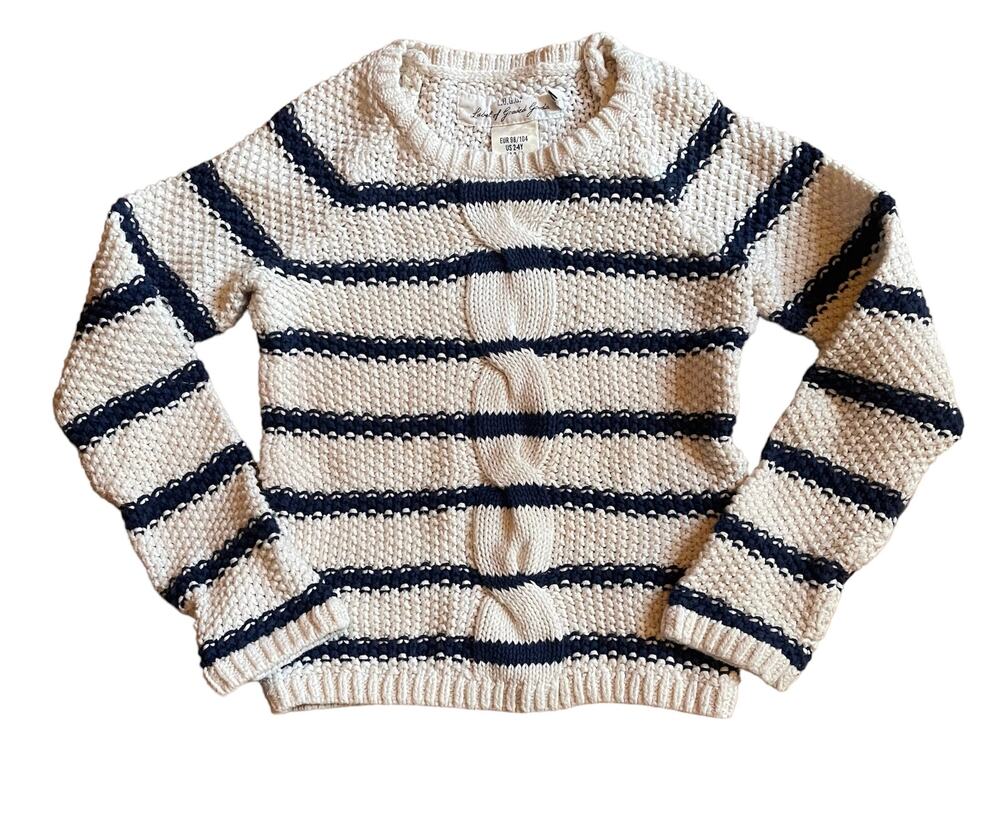 H&M Girl's Cable Knit White/Blue Striped Sweater Sz 2-4 Yrs.
